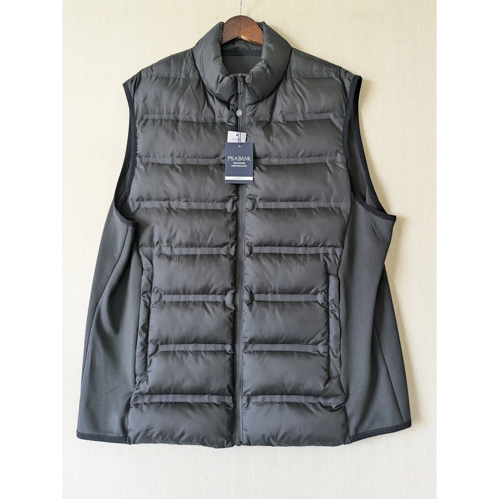 Jos A Bank Traveler Performance Vest Men L Black Quilted Stretch Water Repellent